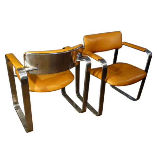 Eero Aarnio "Executive" Mobel Italia, pair of metal / leather armchairs 1968