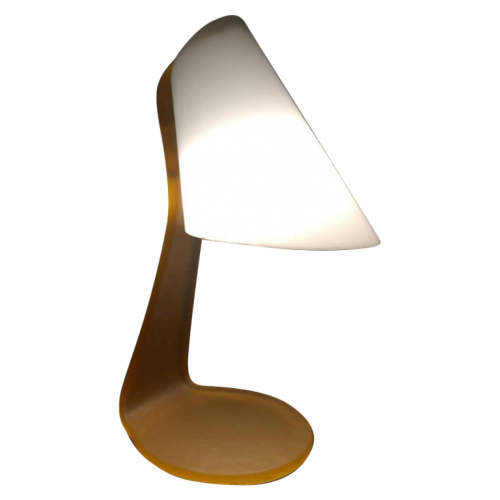 Table lamp / desk, frosted opal glass and brass, circa 1970