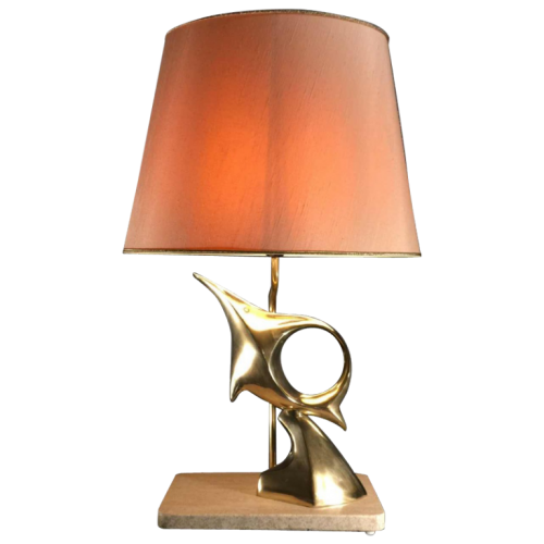 Table lamp / Sculpture, fish / bird, bronze and brass, Modernist Design Hollywood Regency 1960