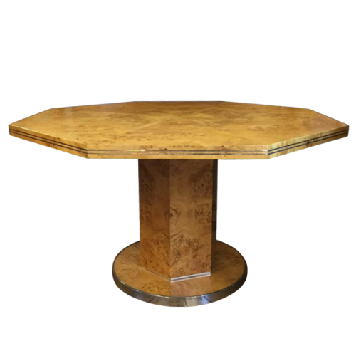 Willy Rizzo for Mario Sabot, Walnut Pedestal Table, Hollywood Regency, 1970