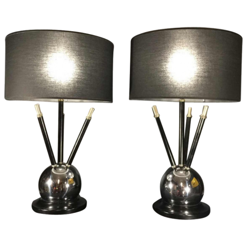 Pair of Art Deco " Sputnik Ball " Table Lamp, Jacques Adnet style, circa 1930/40