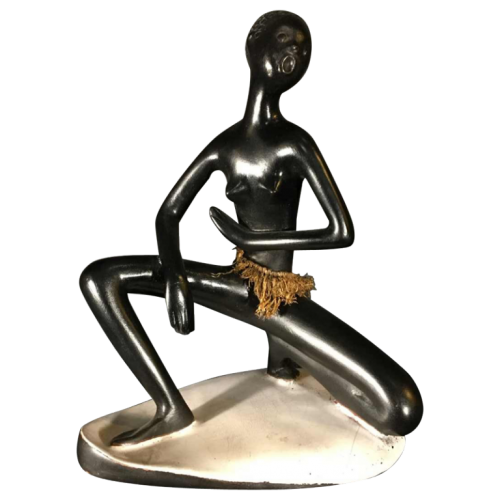 ANZENGRUBER LEOPOLD KERAMIK, African Watusi Nude Woman. Austrian Ceramic Earthenware Sculpture, ca 1950