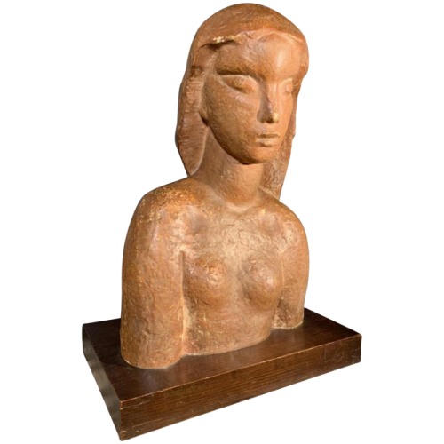HARRY ELSTROM, Art Deco Expressionist Sculpture "Naked Woman Bust", unique piece 1940