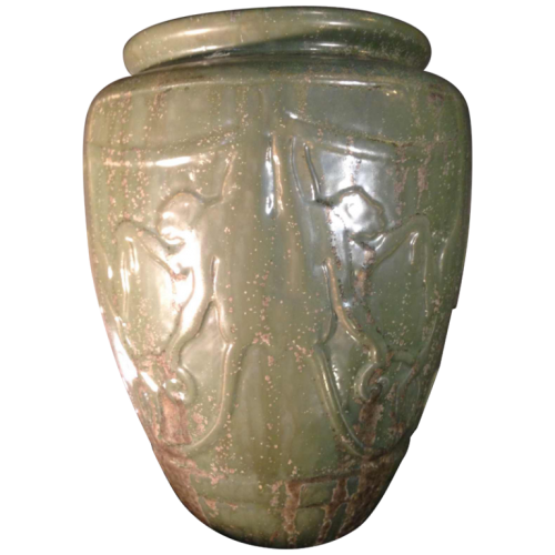 ROGER GUERIN N° 761 Animal Vase with MONKEYS stylized Art Deco, Grès de Bouffioulx 1930s