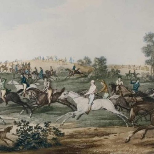 CARLE VERNET ' La Course ' horses antique equestrian engraving, end of 19th