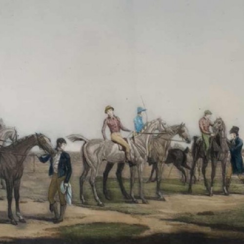 CARLE VERNET 'Départ d'une Poule de sept chevaux' antique equestrian engraving 19th