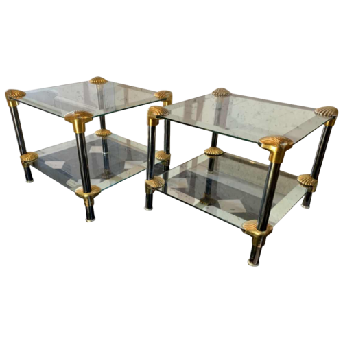 Pair of Hollywood Regency Style 'Seashell' Coffee Tables / Bedsides, 1970s