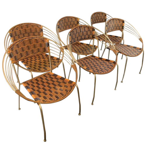 Set of 6 Vintage Italian Garden Patio 'Scoubidou' Loung Chair Armchairs , 1950s