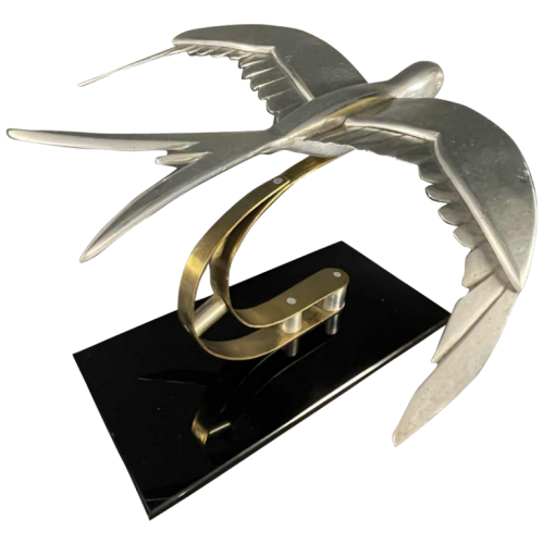 Art Deco Animal Sculpture " Bird " Aluminium / Brass / Steel, ca 1930s