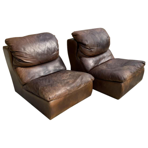DE SEDE, Pair of Vintage Leather Armchairs / Fireside Chairs / Clubs, 1970s