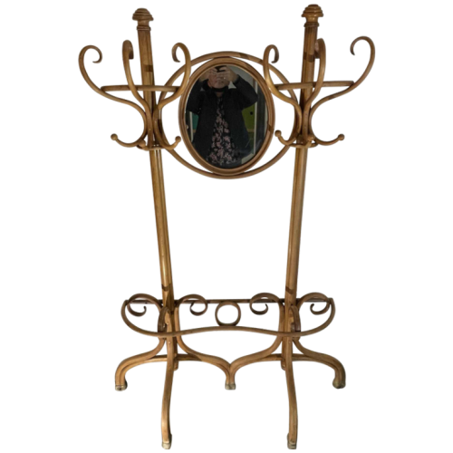 MICHAEL THONET GEBRÜDER / FRERES, Double Coat Rack N ° 1 Curved Bent Wood Mirror, ca 1888