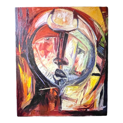 ROGER BOTEMBE " The face " abstract mask, painting oil on canvas, ca 2010