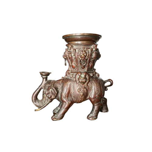 Asian bronze incense / perfume burner or oil lamp, elephant sculpture, early 19th century