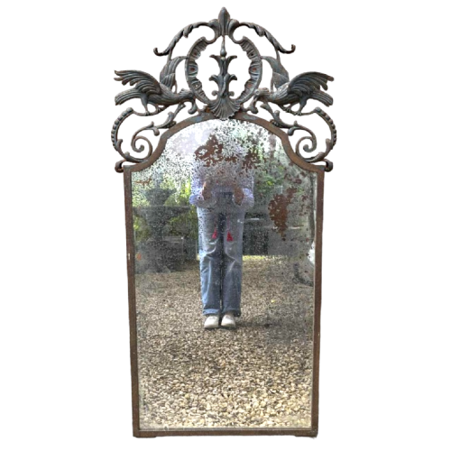 Art Deco wrought iron bird mirror in the style / or from Gilbert Poillerat, ca 1930