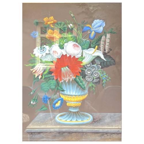 "Bouquet de fleurs" tableau nature morte de style Néo Classique, gouache sur papier, ca 1830
