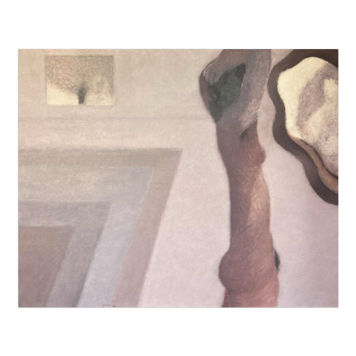 LUC PEROT ‘Female nude in the studio with mirror’ painting oil on canvas 1978