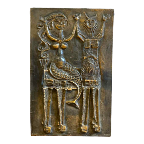 Ottó Kopcsányi 'Centaur & Mermaid' Expressionist Brutalist wall sculpture ca 1950