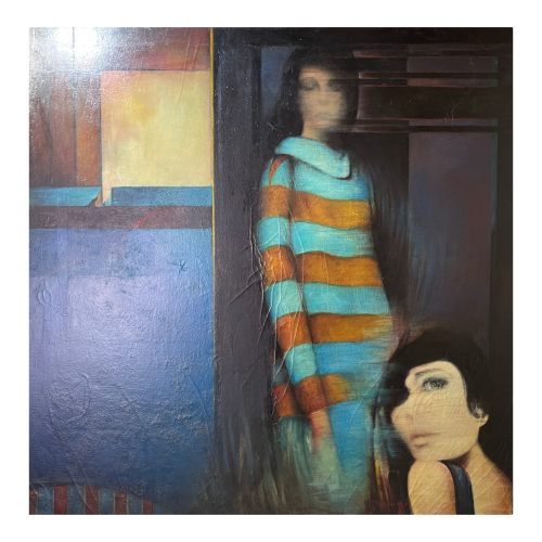MACKOWIAK ERWIN 'Confidences féminines' tableau Pop'Art / Hyperréaliste belge, peintre huile sur toile, 1969