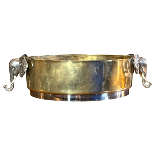Gabriella Binazzi 'Elephants' Large bottle cooler / planter, brass bronze silver plated metal 1960s
