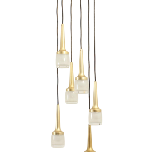Staff Leuchten, 6-piece cascade chandelier, gilded brass and aluminium and glass, ca 1970