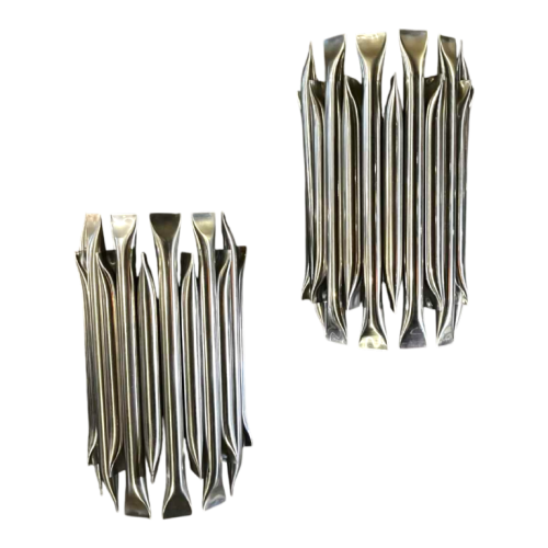 RAAK ‘Concorde’ pair of sconces wall lights, ‘organ pipe’ type in brushed aluminium, ca 1970