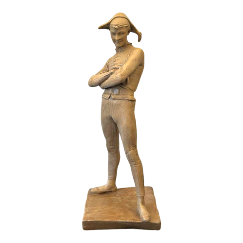 Charles René de Saint-Marceaux ‘Harlequin’ terracotta sculpture, 19th century
