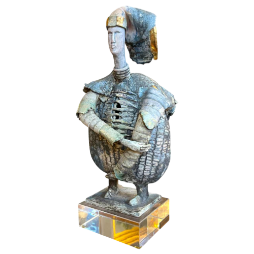 KLARA REYNDERS ' Le Guerrier ' sculpture en céramique, émail et dorure, vers 1987