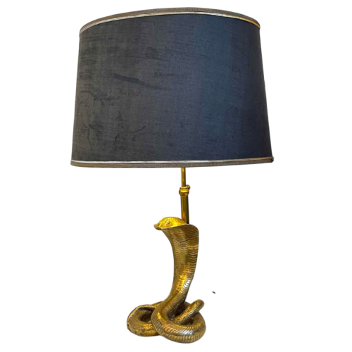 Maison Jansen, 'Cobra' table lamp in gilded bronze, Hollywood Regency ca 1970