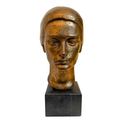 ROBERT DELNEST ‘ Woman's face ’ sculpture portrait / bust in bronze 1961
