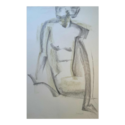 GEORGES (Géo) DE VLAMYNCK ‘Nu de Femme Abstrait G’ painting / mixed media, charcoal, ink and chalk on wet paper