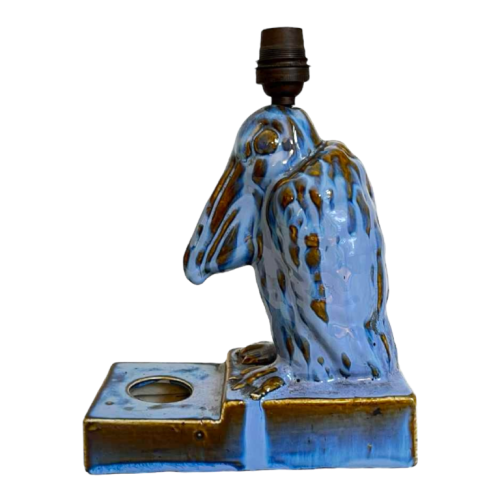 'Pelican' sculpture lamp base / inkwell Art Deco in fine glazed stoneware, ca 1930