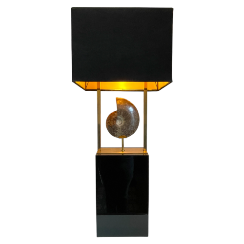 MAISON JANSEN (attr) 'Ammonite' lamp 102cm, gilded brass and black lacquered wood, Hollywood Regency ca 1970