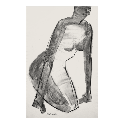GEORGES (Géo) DE VLAMYNCK ‘Abstract Nude Woman C’ painting / mixed media, charcoal ink chalk on wet paper