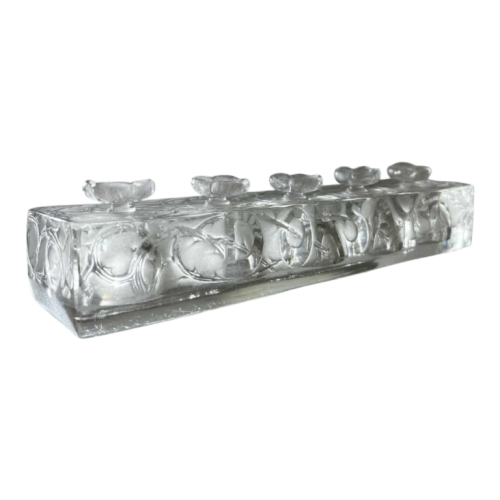 RENÉ LALIQUE ‘La Renommée d'Orsay’ tester display / 5 perfume bottles, moulded pressed glass, ca 1920