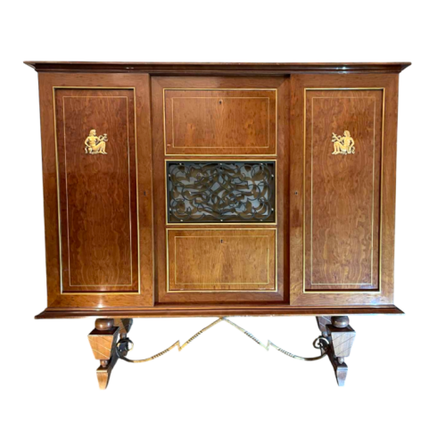 Art Deco dresser or bar, various veneers, bronze and ironwork, ca 1930-1940