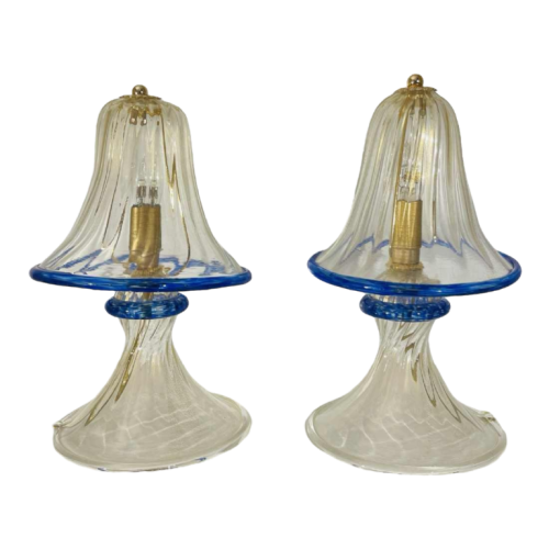 Barovier & Toso in Murano, pair of Hollywood Regency ‘mushroom’ lamps, gilded sequined glass, ca 1980