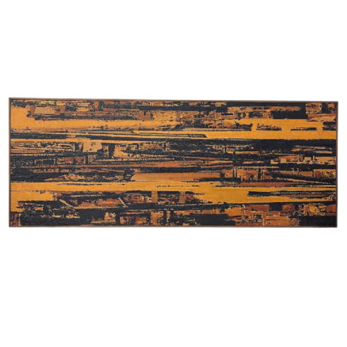 Serge Detriaux, abstract painting orange and black, oil on panel, 1998