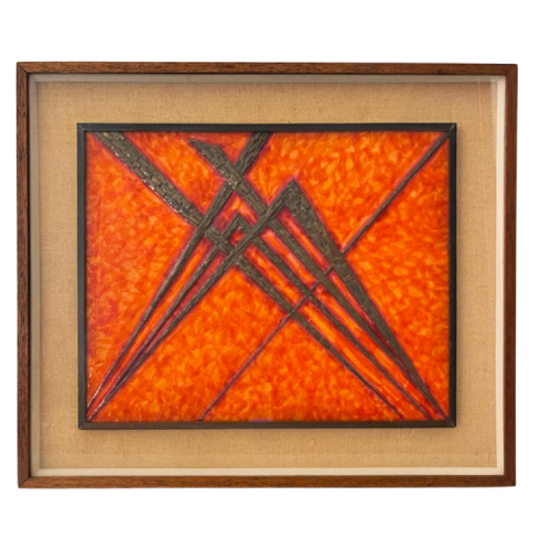 Antonio Secci, brutalist abstract painting, mixed media on panel, Italy, Milan, 1969