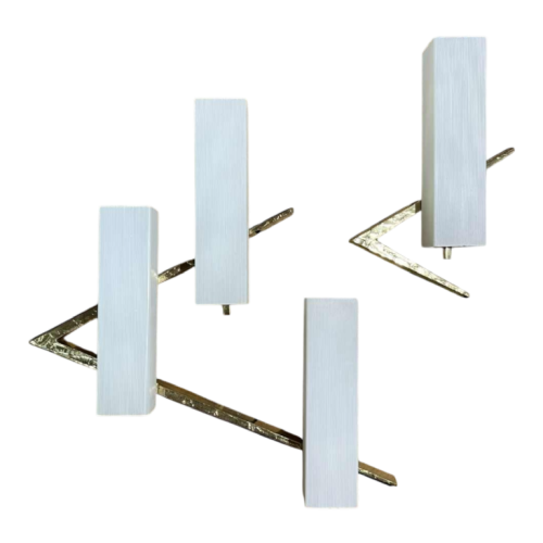 Maison Arlus, pair of asymmetrical Hollywood Regency sconces, bronze - opaline glass, ca 1970