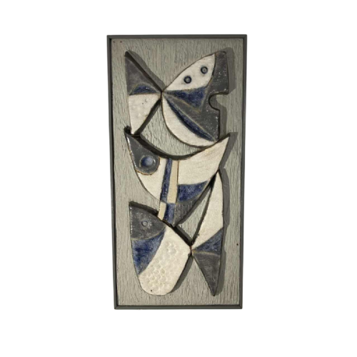 Frans Tuinstra, abstract / cubist ceramic wall sculpture, 1972