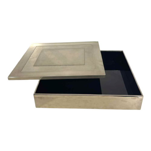 Giacomo Sinopoli for Liwan's, modernist storage / jewellery box, steel & blue glass, 1970s