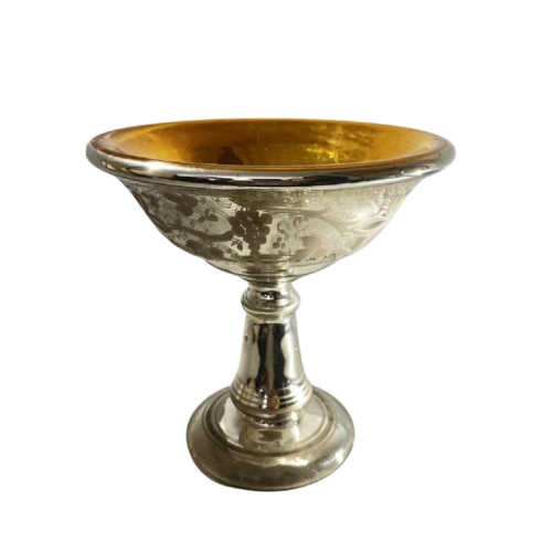 Mercurized and gilded blown glass bowl, so-called “sulfure” with acid-etched floral decoration, late 19th century