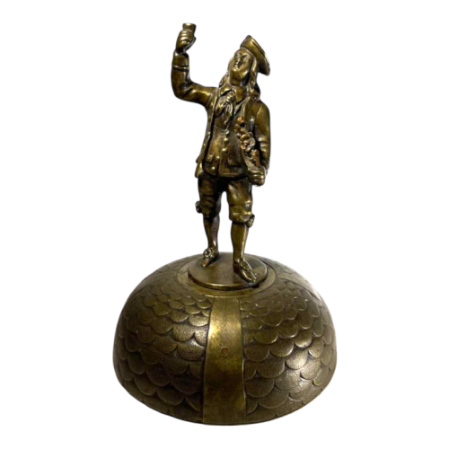Sonnette clochette d'hôtel, de table ou de bureau - sculpture personnage en bronze à 4 grelots glands de chêne, XIXe s