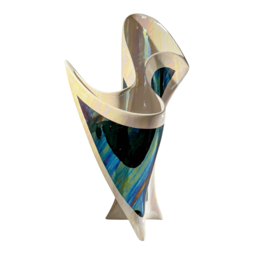 Verceram ou Camillo Lusso, vase de forme libre et sculpturale irisé en céramique, ca 1960-70