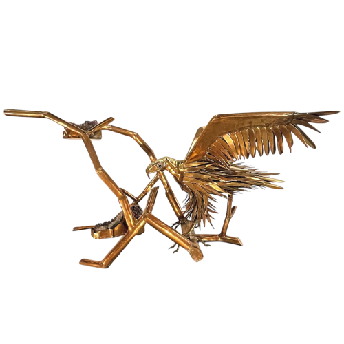 Christian Techoueyres, Hollywood Regency dining table/console in brass and amethyst geodes, 1970s