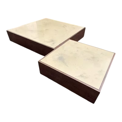 JEF VERBRAK, set de 2 tables basses (tableaux) en bois de Wengé, design moderniste minimaliste, ca 1970