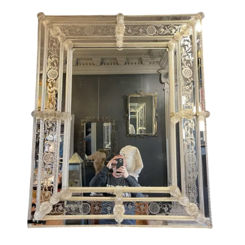 Barovier & Toso Murano, mirror with engraved glass panels, early 20th century
