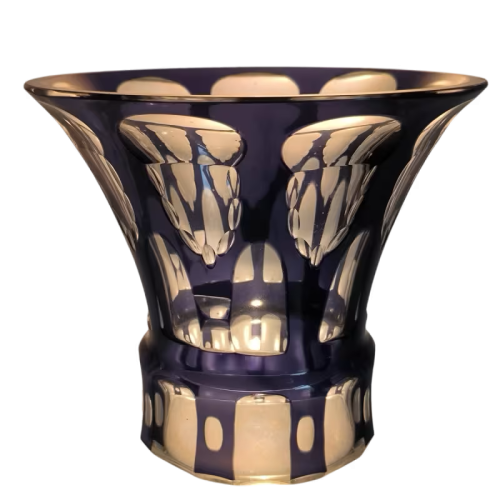 Johann Oertel, Carl Meltzer & Co. Langenau Haida, Art Deco cut glass vase lined purple, Bohemia ca 1925