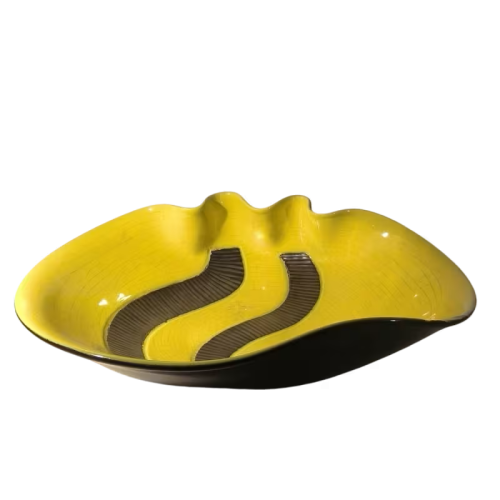 ELCHINGER France “Freeform Cup” yellow and black glazed ceramic ca 1960
