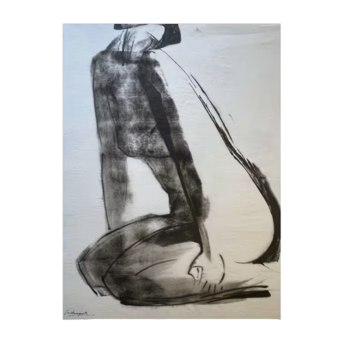 GEORGES (Géo) DE VLAMYNCK ‘Nu de Femme Abstrait E' painting / mixed media, charcoal, ink and chalk on wet paper, mid 20th century.
